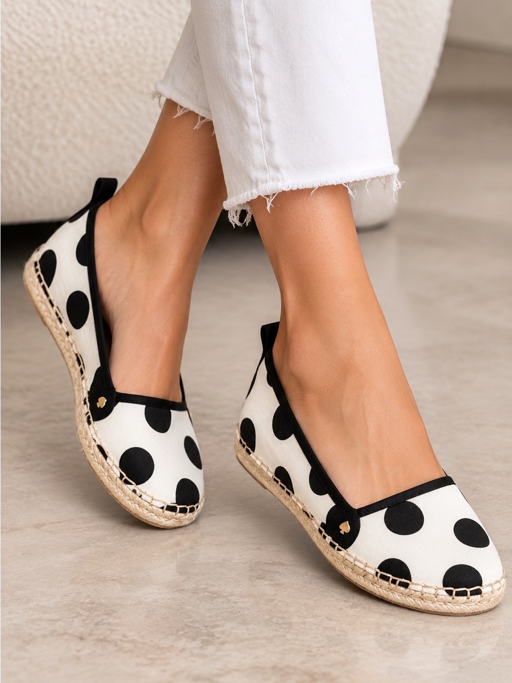 Kate Spade New York Polka Dot Espadrille Flats Black White Slip On 7